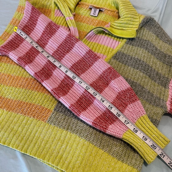 Sincerely Jules Collared Quarter Zip Sweater Neon Striped Cropped Color Block XL - Picture 5 of 11